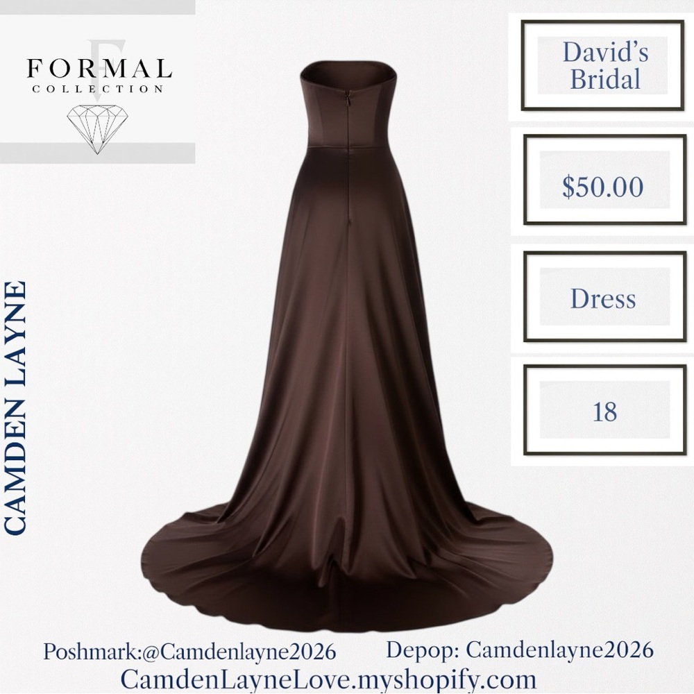 David's Bridal Chocolate Strapless Gown - Picture 6 of 11